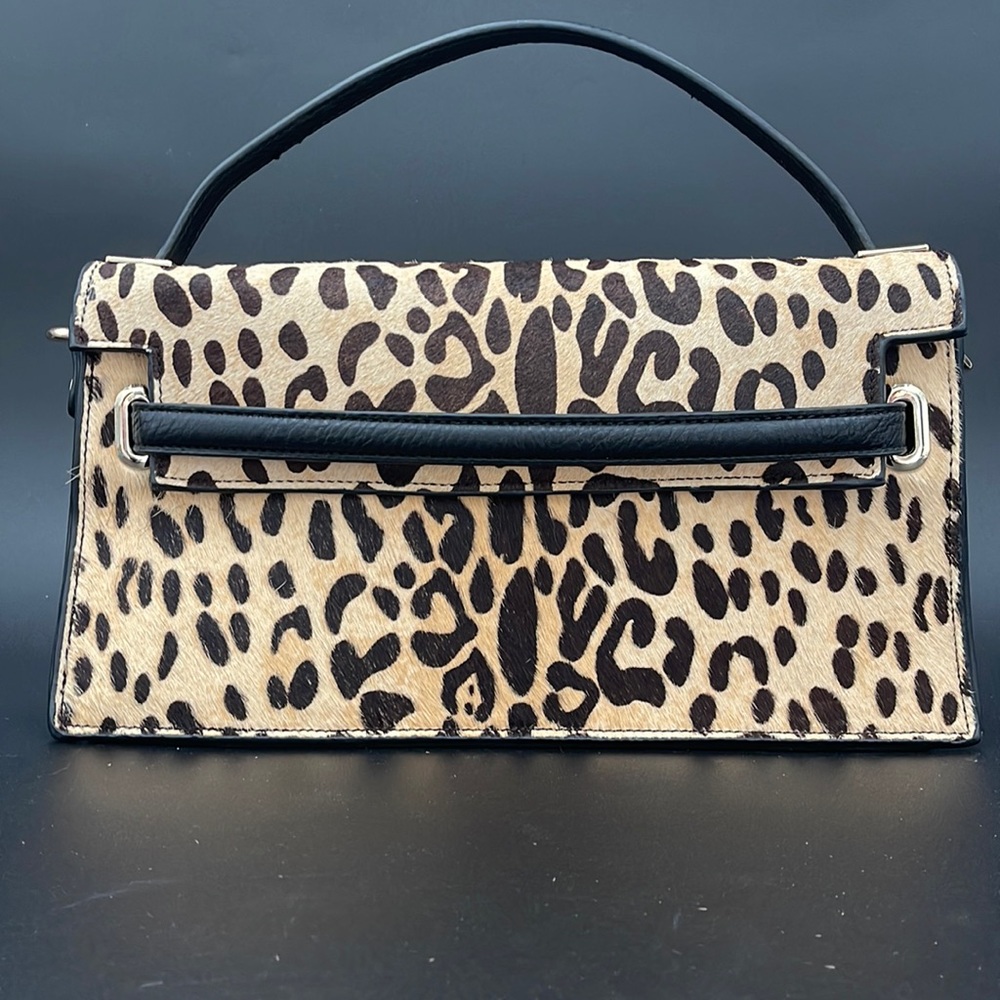 INZI Vegan Leather Calf Hair Animal Print Shoulder Handbag
